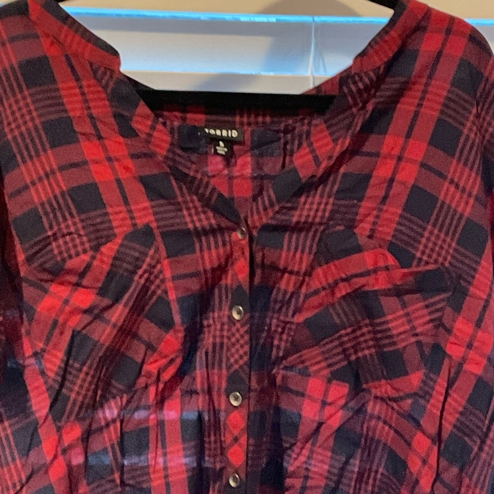 Red and Black Plaid Button-Front Shirt